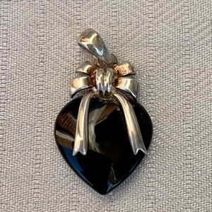 Vintage Sterling Silver Black Onyx Heart Pendant!